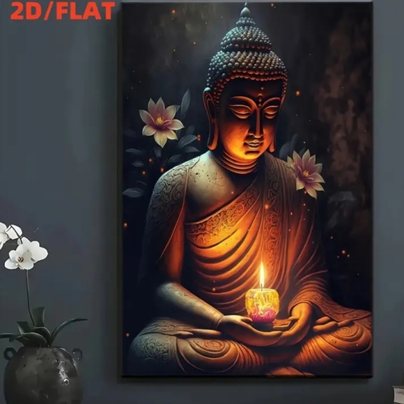 @8X12",Buddha Canvas Wall Art with Candle - Picture 1 of 3
